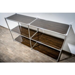 Sideboard aus Metall und Glas in Holzoptik Makassar